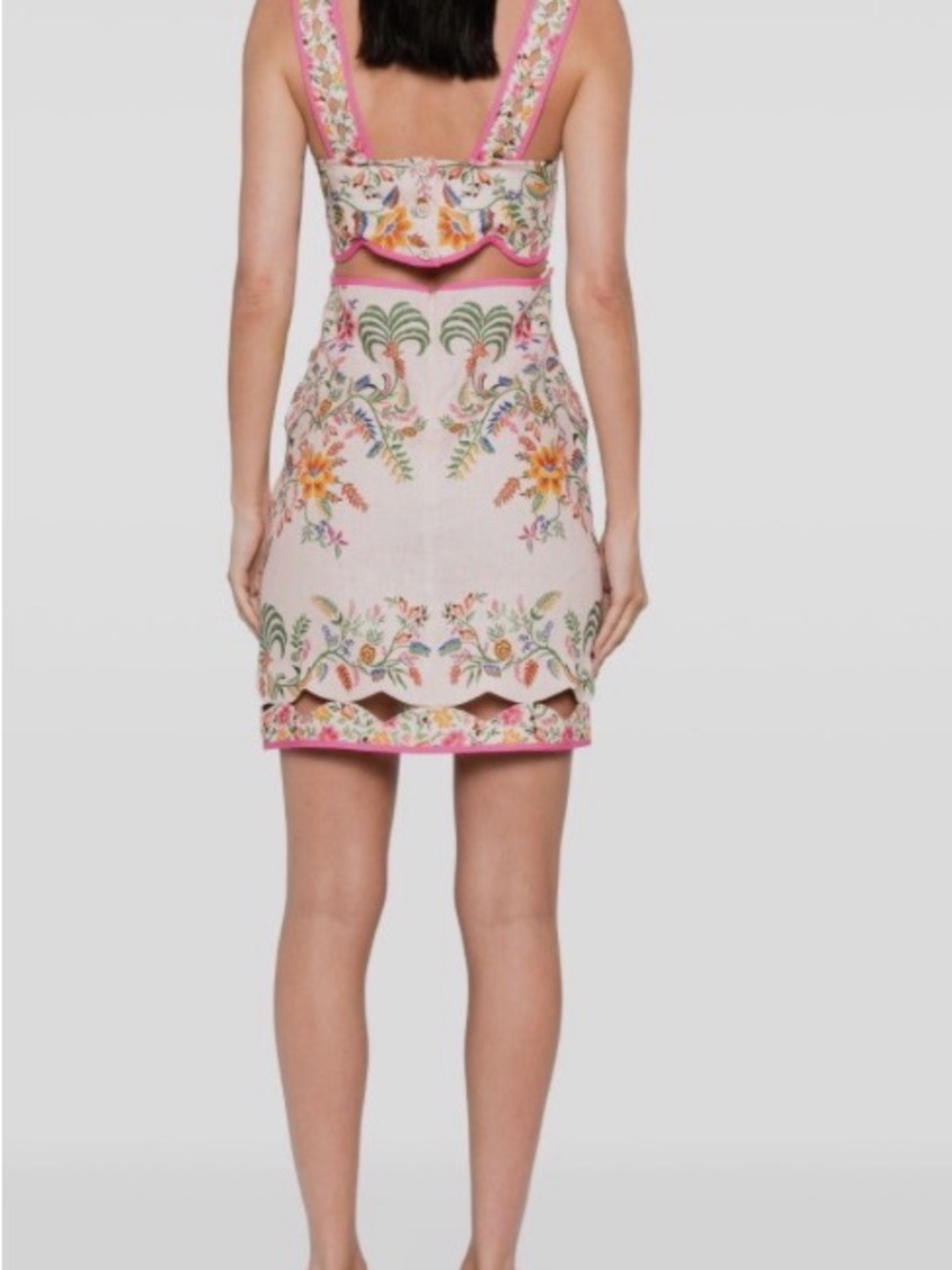 FARM RIO PINK DELICATE Floral Embroidered Cream Mini Dress - Picture 2 of 3